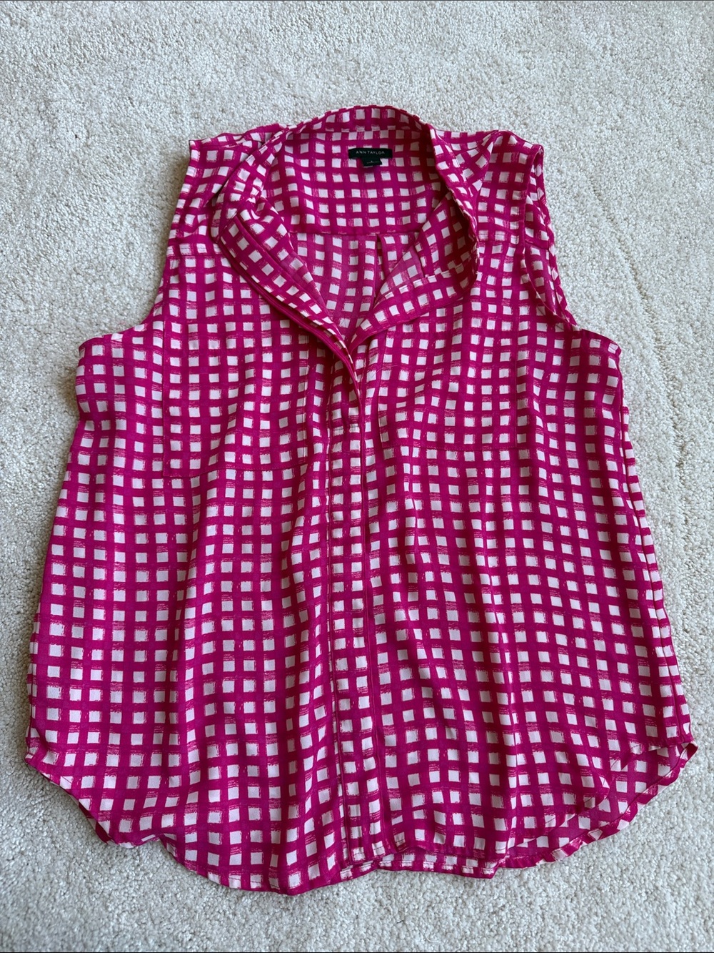 Ann Taylor Fuchsia and White Sleeveless Checkered Camisole